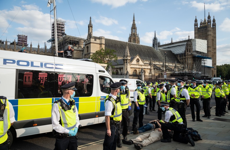 There is a big police presence as the XR demo takes place