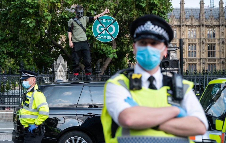 Yobs were seen leaping on top of cars 