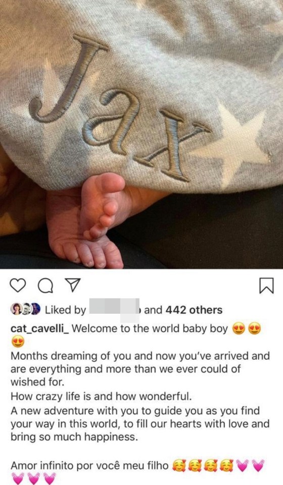 Cat welcomed Jax into the world with this touching Instagram post.