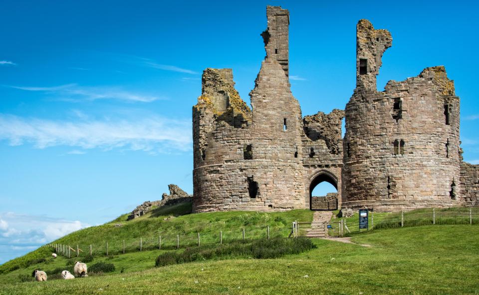 The moody ruin of Dunstanburgh Castle is reachable only by a 1.3-mile walk along the clifftops from the village of Craster