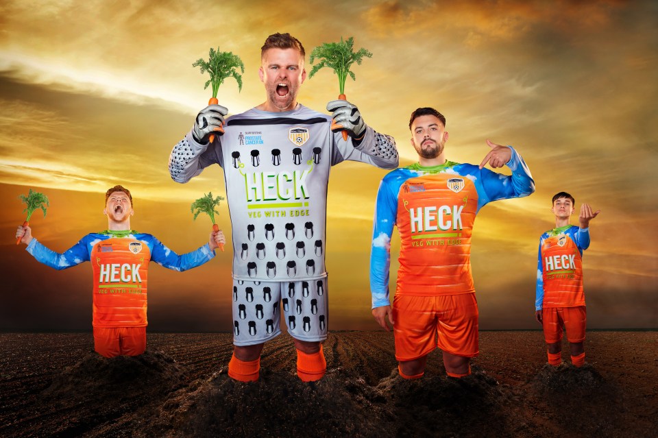 Keeper Johnny Coombs and his non-league side Bedale AFC are wearing kit sponsored by sausage maker Heck Food, which is raising cash to fight prostate cancer