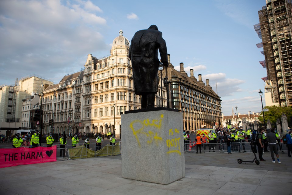 The statue was defaced by the protesters on Thursday
