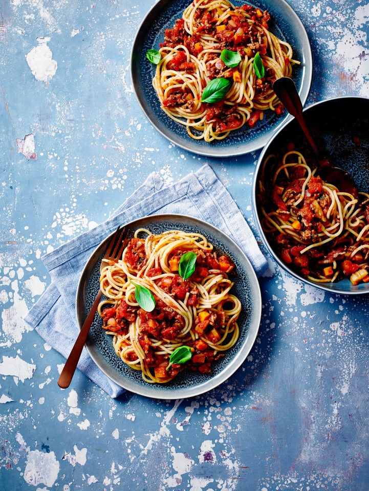 Monday's meal plan includes delicious spaghetti bolognese