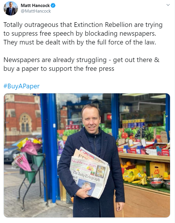 Matt Hancock said the demonstrations were 'outrageous'