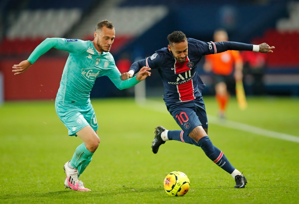 Neymar in action for Paris Saint-Germain against Angers