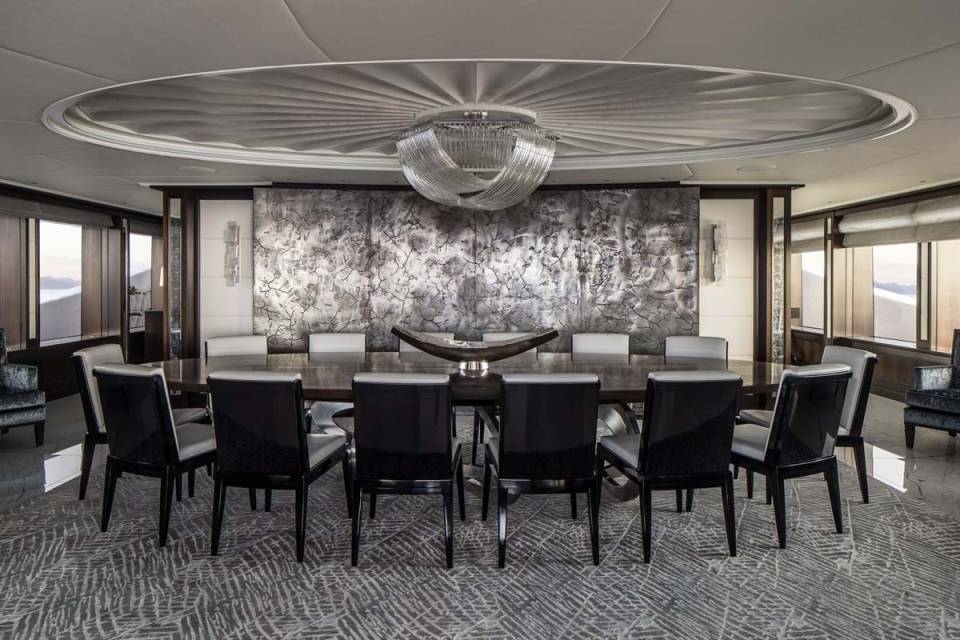 The dining area is opulent and seats 14