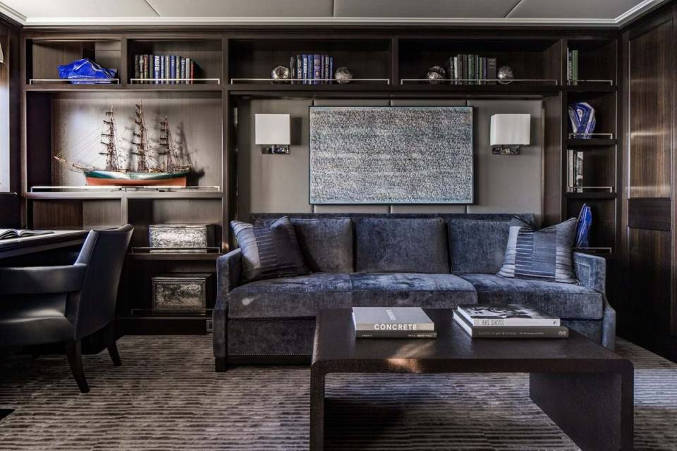The first-class study allows guests to catch up with emails or read