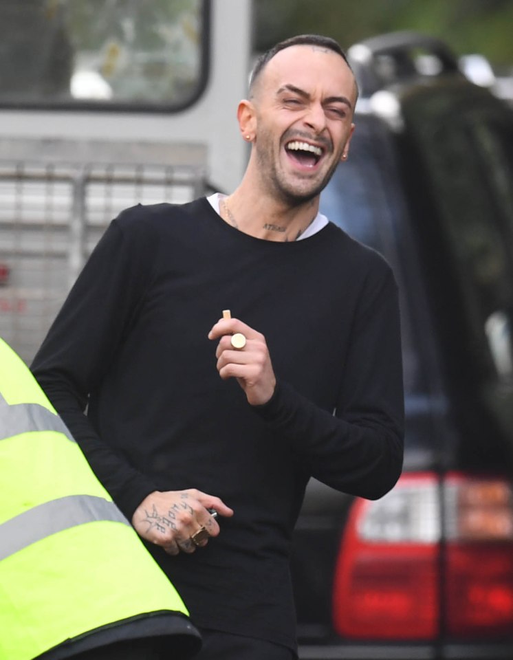 Her co-star Joe Gilgun was seen having a laugh and a joke on set 