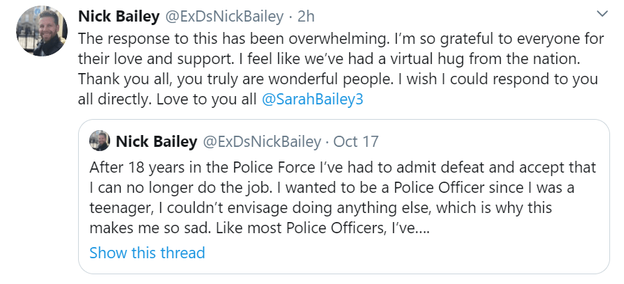 DS Bailey has thanked all those who offered support after he announced he was leaving the force