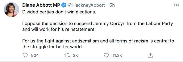Diane Abbott said she also opposed the suspension