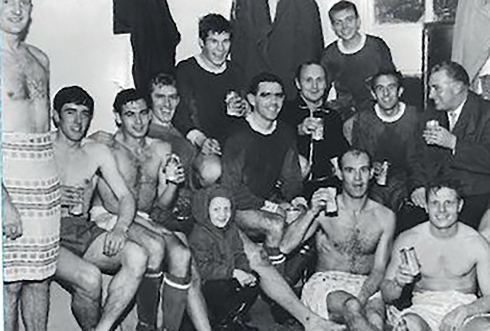 Macdonald (fifth from centre) celebrates with Tonbridge team-mates