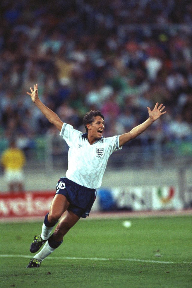 The England legend celebrating a late equaliser in Italia ’90 World Cup semi against West Germany