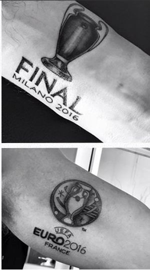 Clattenburg's commemorative tattoos to mark the Champions League final and Euro 2016