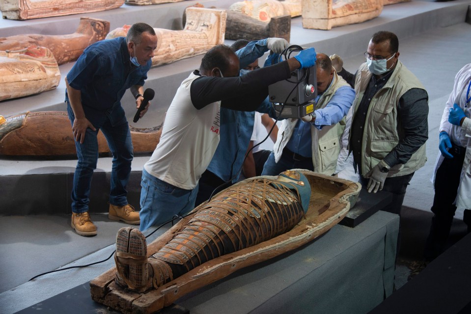 One of them was opened and X-rayed to reveal a well wrapped mummy inside