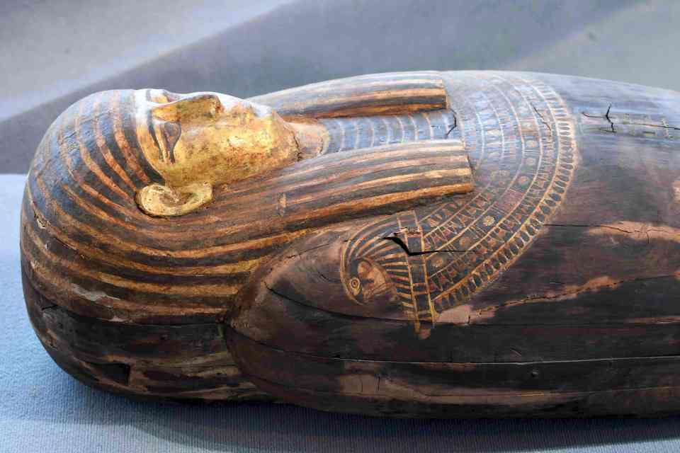 The coffins have intricate patterns