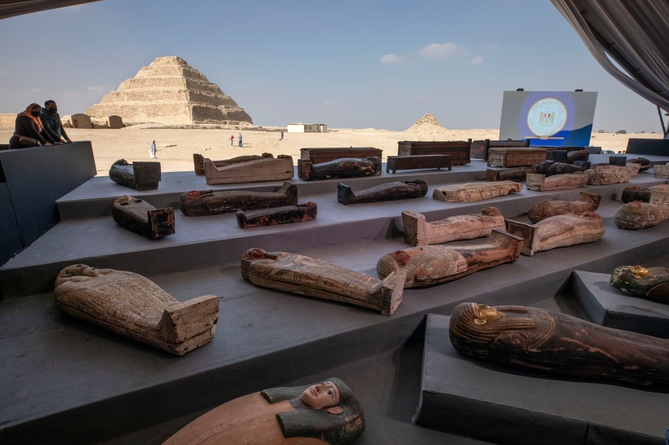 The coffins were displayed at a press conference