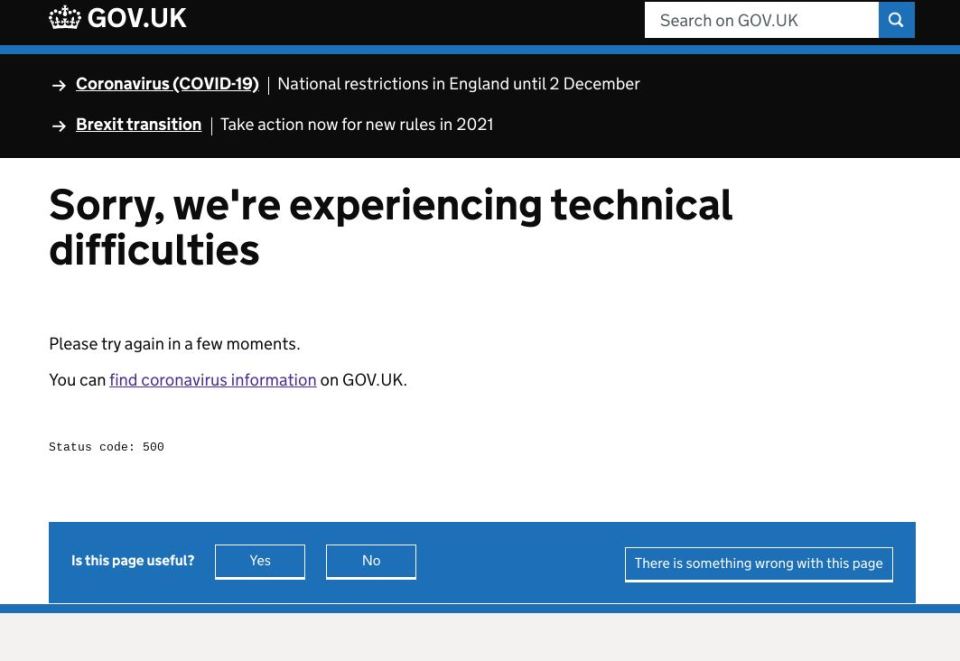 The government's tier website has crashed just minutes after going live