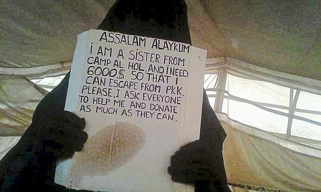An ISIS bride tells social media users to help raise cash to smuggle her out of a Syrian camp