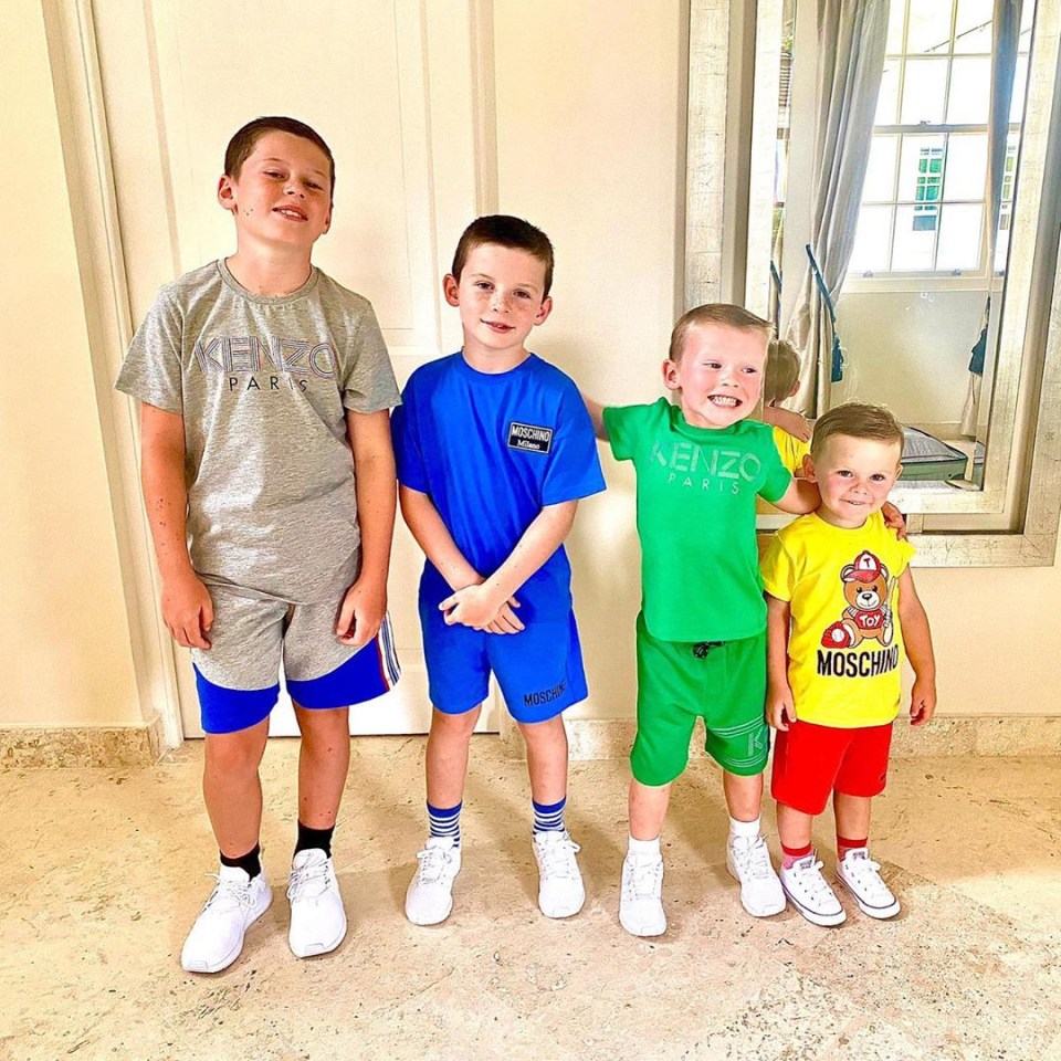 Kai is the eldest Rooney child - pictured here with brothers Klay, 7, Kit, 4 and Cass, 2.