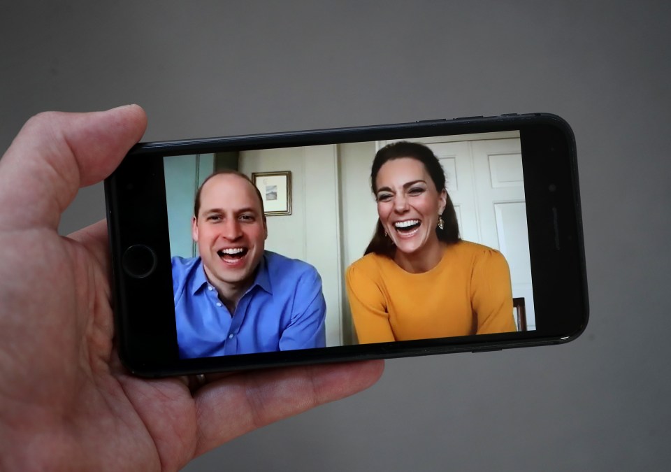 Prince William and Kate Middleton laugh along on a FaceTime call with Casteron Primary Academy 