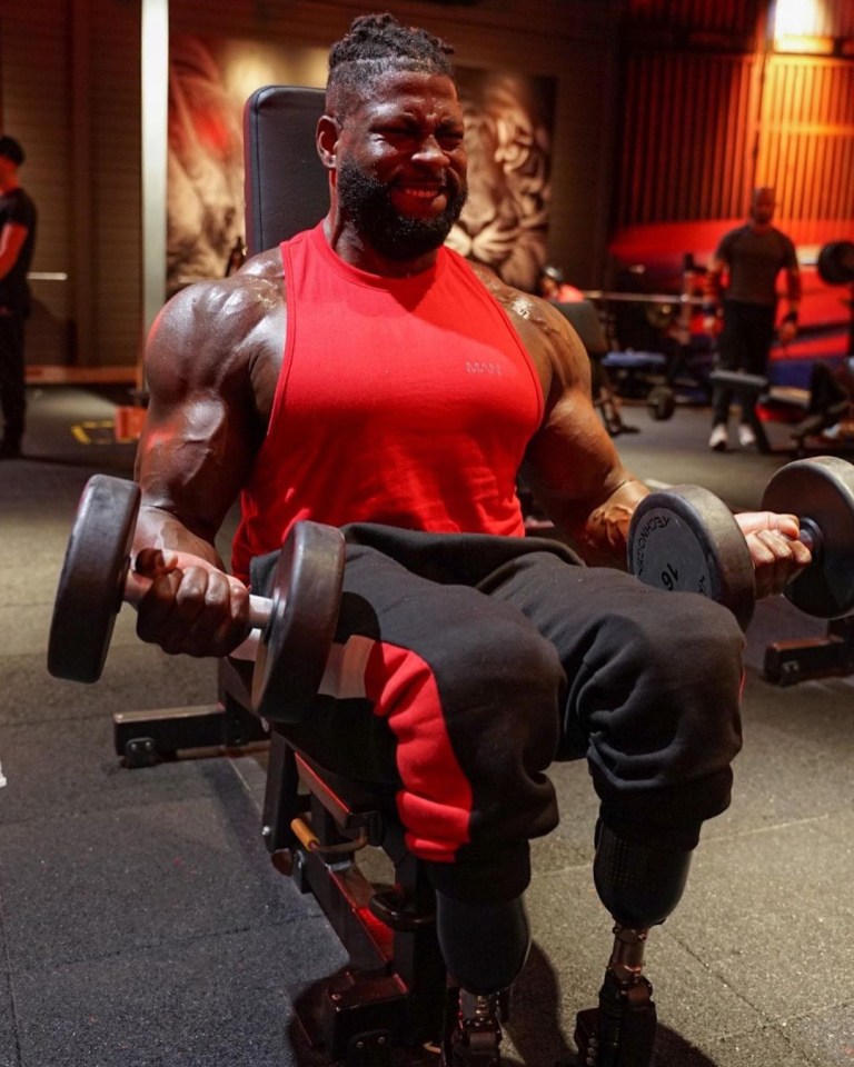 The double amputee has defied all odds to become a bodybuilding champion 