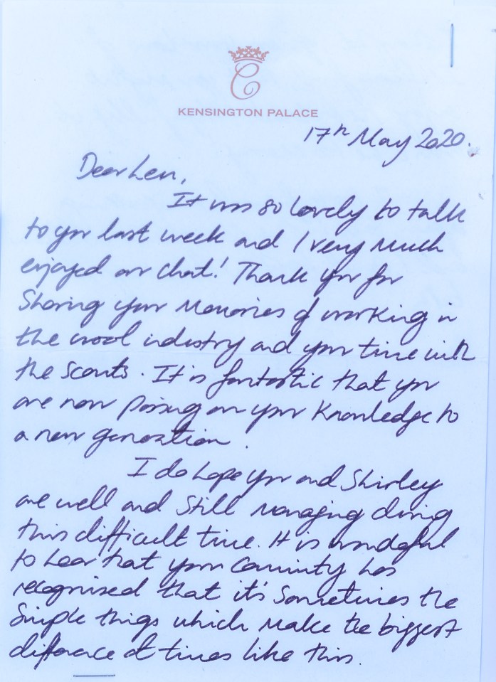 The Duchess also wrote Len a letter after their phone call