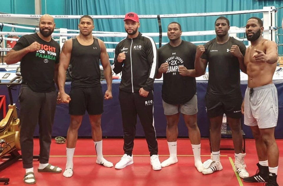 Anthony Joshua pictured with his group of sparring partners 