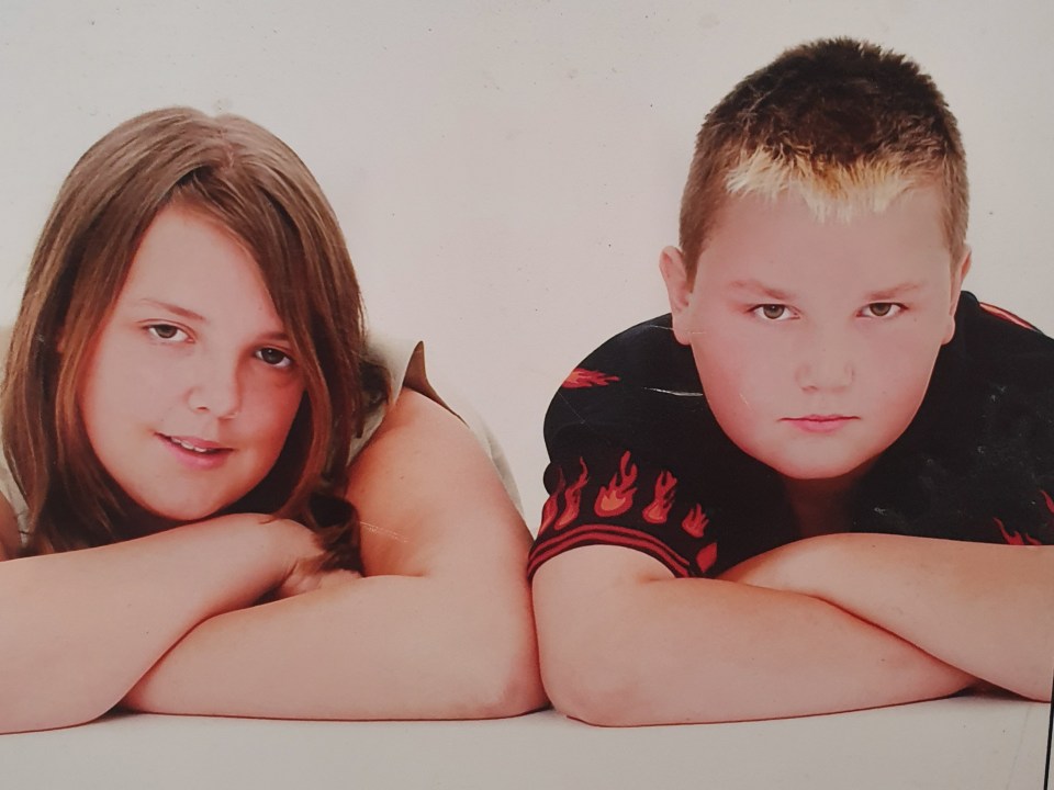 Mike is pictured as a young boy with his big sister Susan, now 31