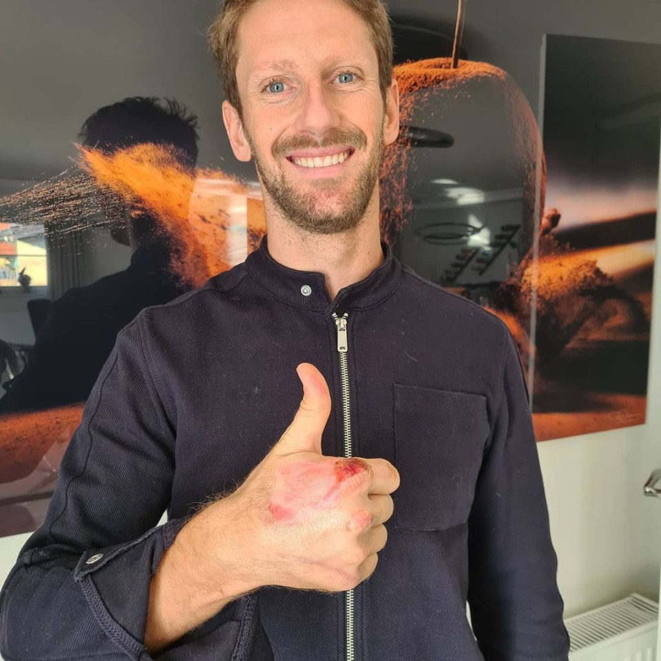 Grosjean is recovering after suffering nasty burns to his hands having been trapped in the flaming car for 20 seconds