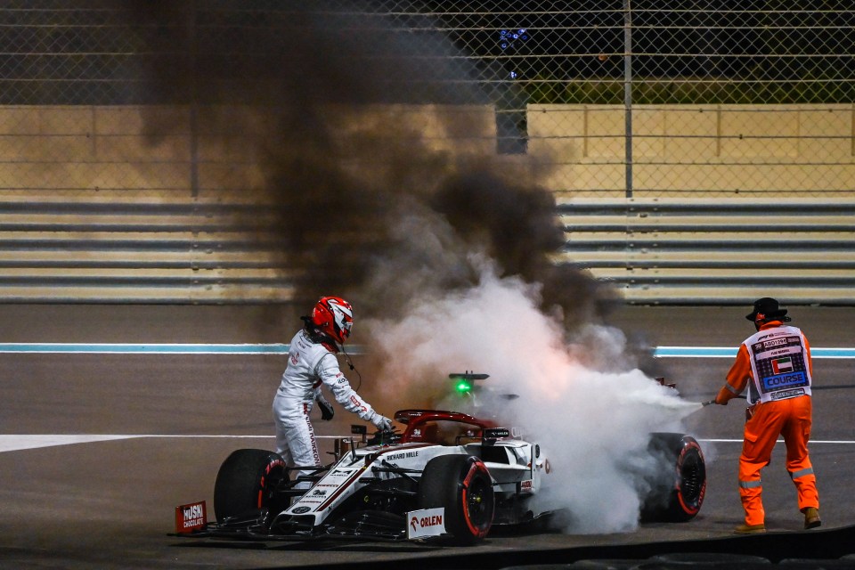 Veteran star Raikkonen jumped out of the car and helped put the fire out