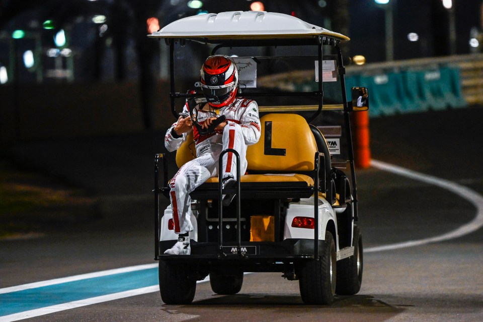 Raikkonen caught a lift back to the paddock on the back of a marshal's buggy