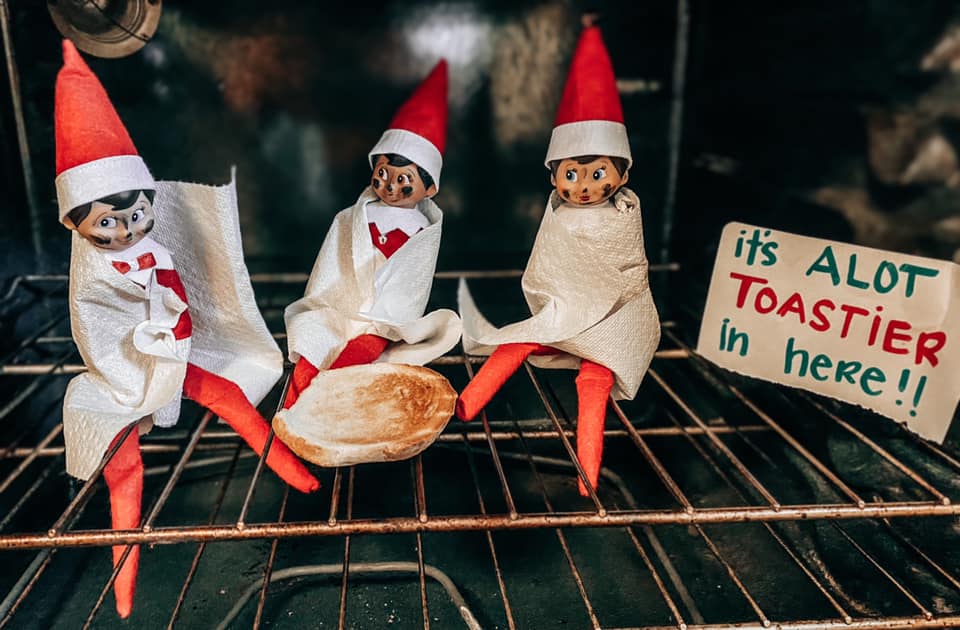 Chelsea popped the elves in the oven for a cheeky Elf on the Shelf prank 