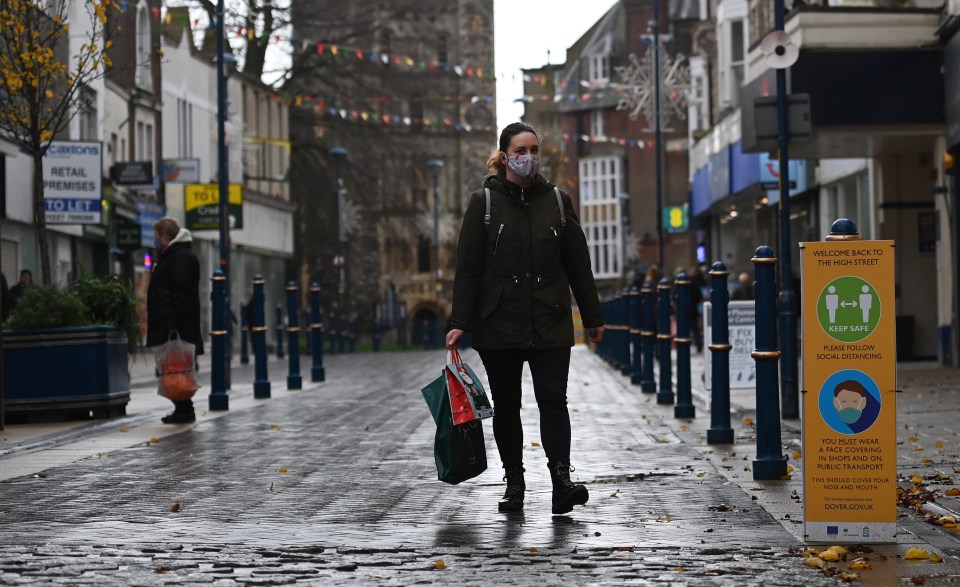 A quiet looking Dover high street just days before Christmas as the region looks set to enter strict Tier 4 restrictions