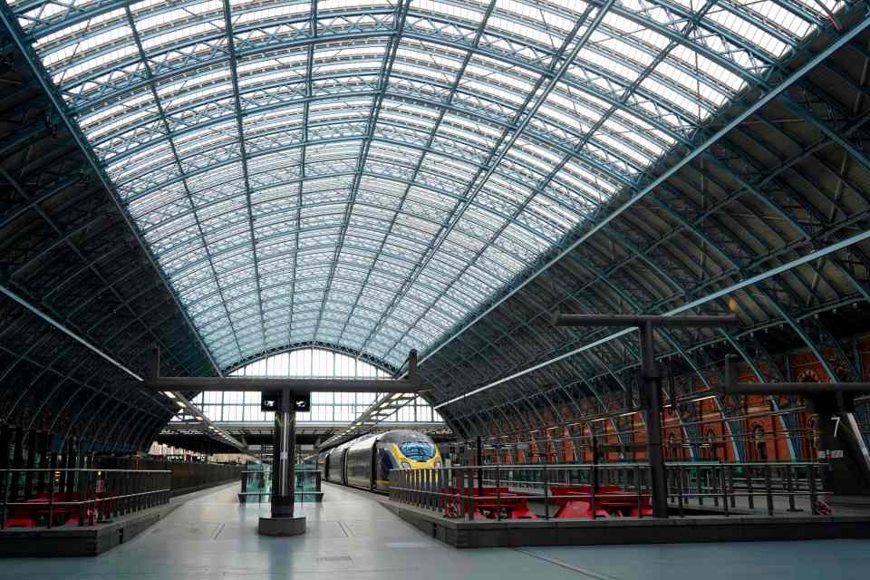  A Eurostar train at a deserted St Pancras International railway station