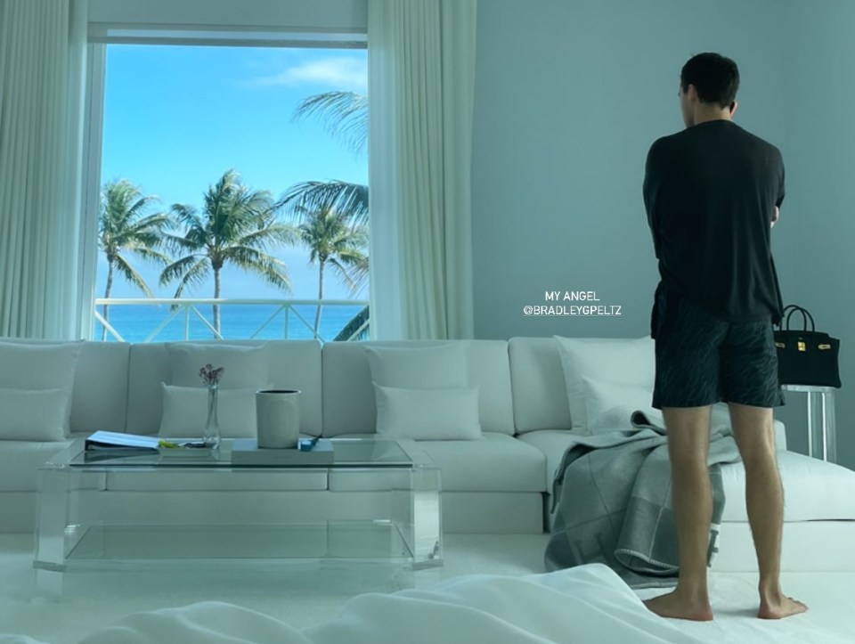 American actress Nicola, 25, posted a shot of her brother in a room overlooking palm trees and a beach - a far cry to the UK