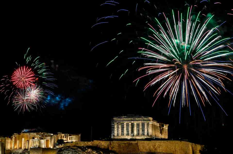 Fireworks over Athens in Greece