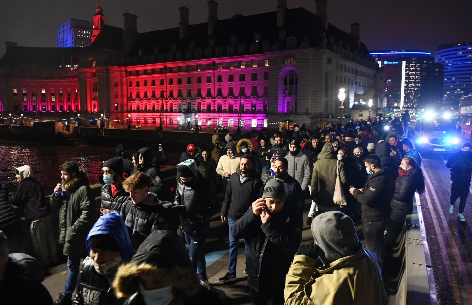 Crowds gathered on Westminster Bridge in London despite Covid restrictions