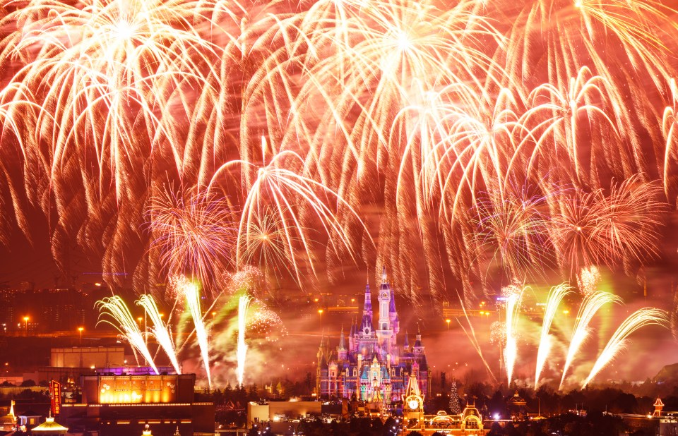 The firework display over Disneyland in Shanghai