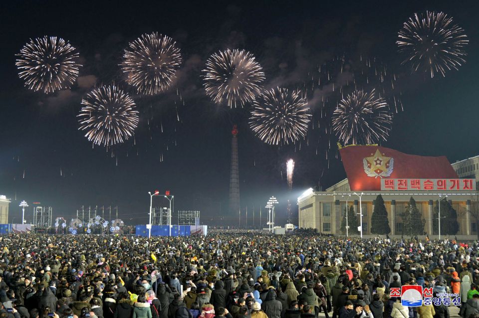 Fireworks in Kim Il Sung Square in Pyongyang, North Korea