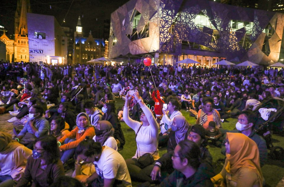 Huge crowds gathered at Federation Square in Melbourne