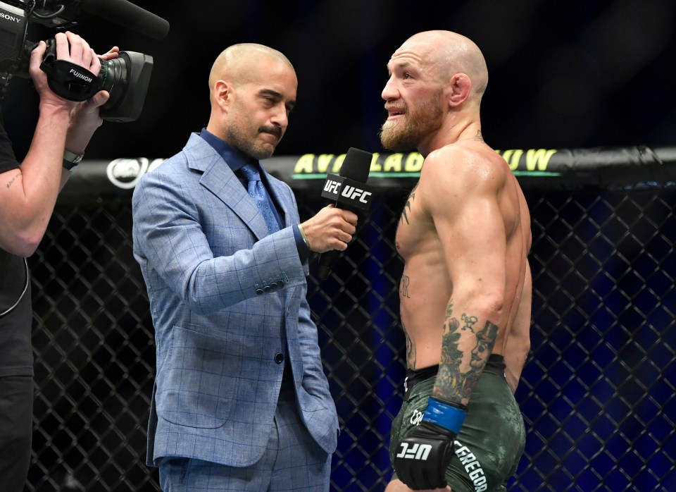 A dejected Conor McGregor speaks to Jon Anik