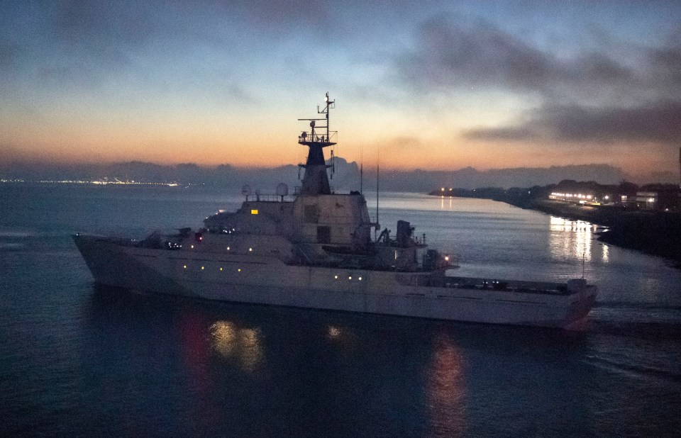 The convoy of gunboats, including HMS Mersey, above, left Portsmouth hours before the Brexit deal came into force on New Year’s Eve