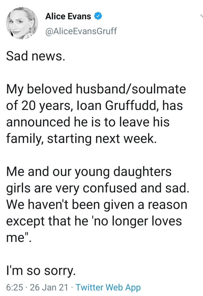 Alice told fans in this statement