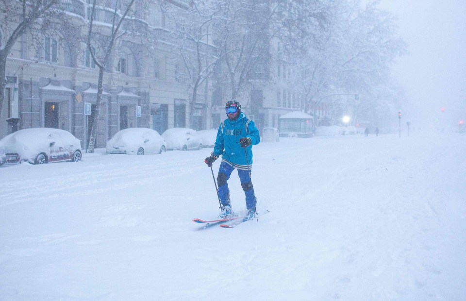 The streets in Madrid have been blanketed with snow