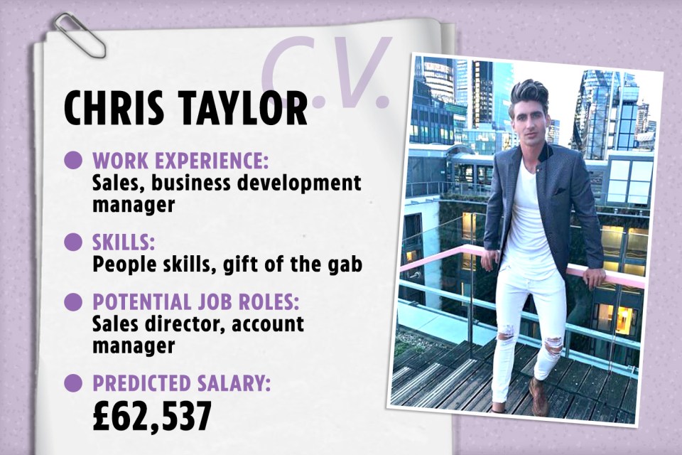 Chris's mocked-up CV, including his 'gift of the gab' skill