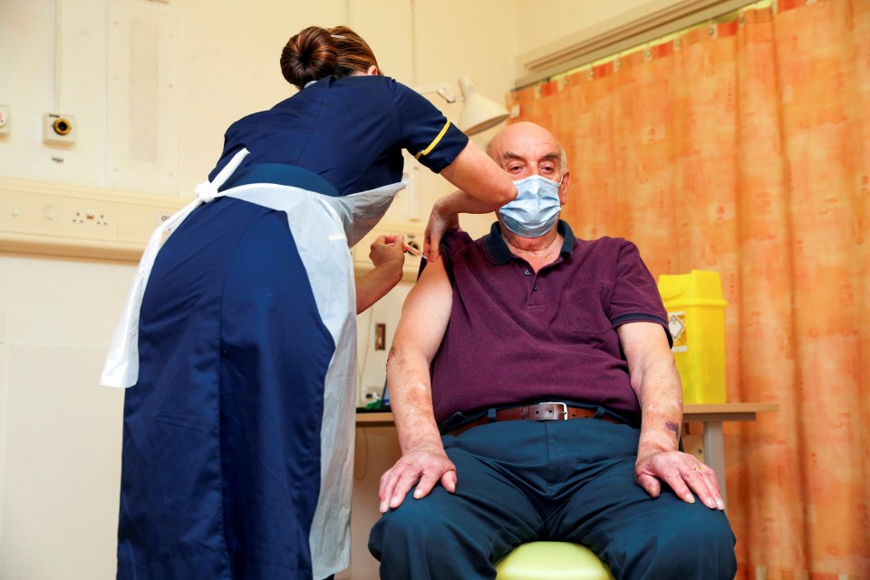 Brian Pinker (pictured right) was the first person to receive the Oxford/AstraZeneca jab 