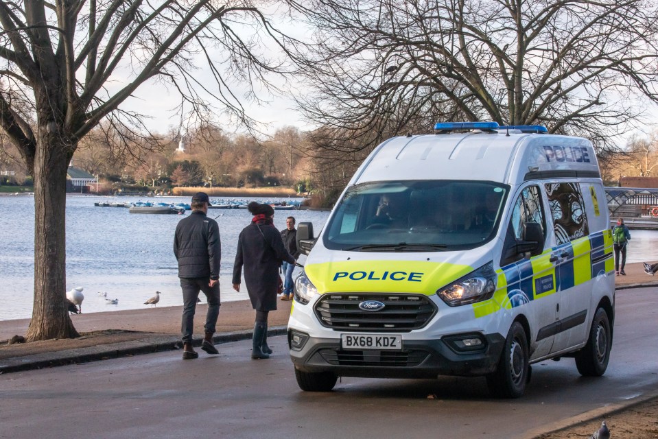 A police van on patrol in Hyde Park in central London yesterday afternoon