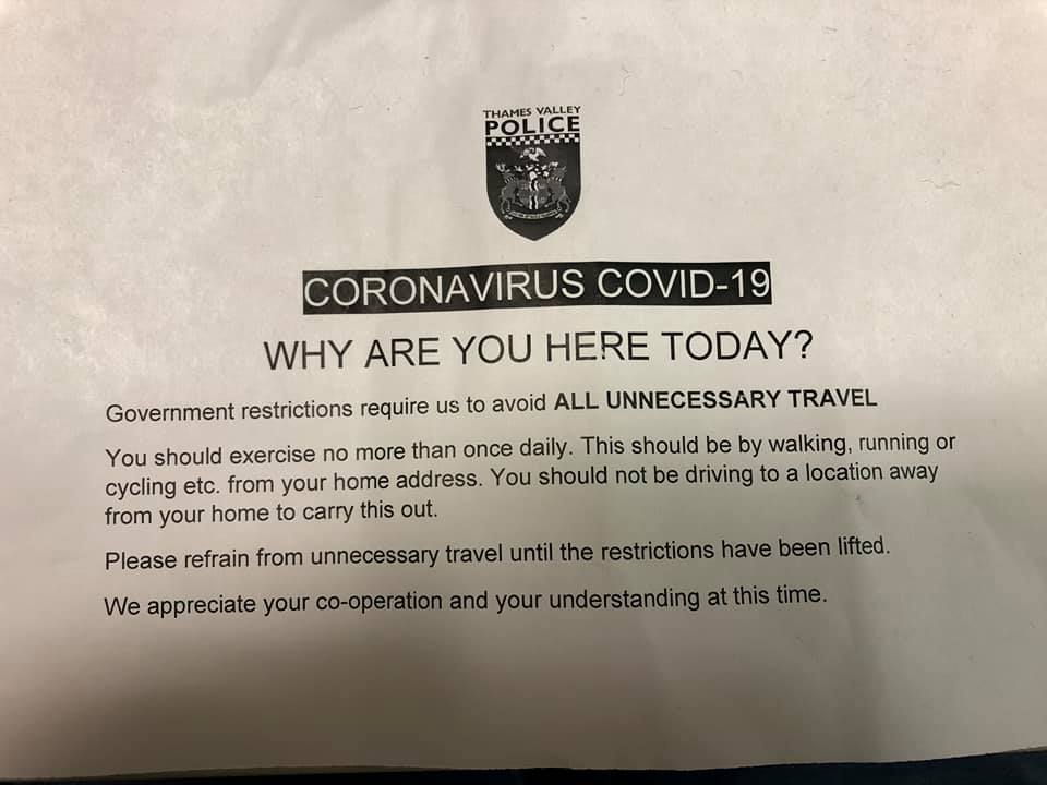 Residents in Maidenhead, Berks, were outraged to find their trips for shopping and exercise challenged by uniformed police, who distributed the leaflets