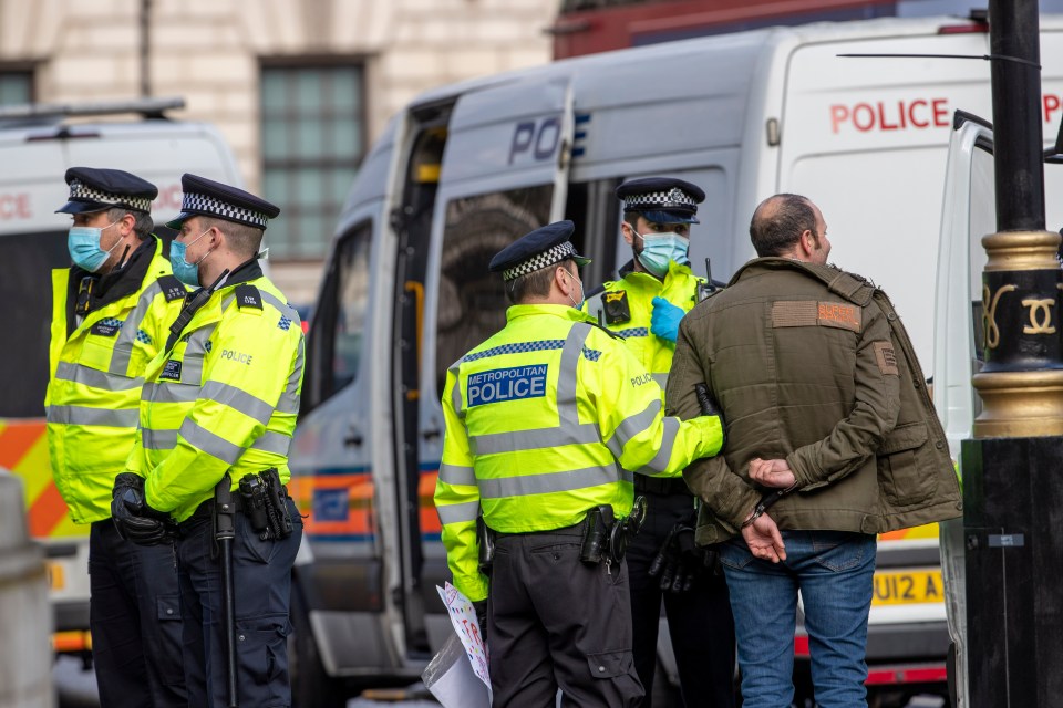 Officers made multiple arrests at an anti-lockdown demonstration yesterday