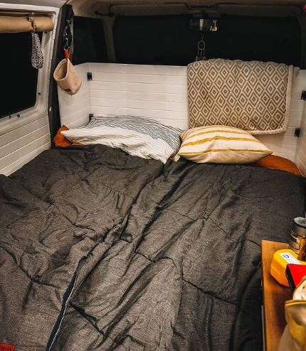 The sofa folds out to a bed - which is cut-out Ikea mattresses